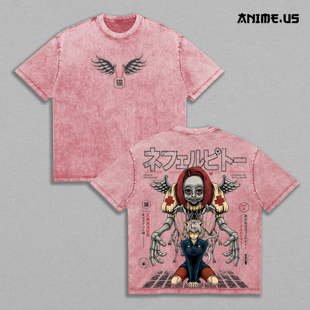 Neferpitou Hunter x Hunter Vintage Washed Oversized Graphic Tee Chimera Ant Royal Guard Heavyweight Cotton Anime Streetwear T-Shirt Gift