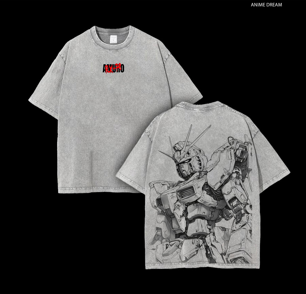 RX-78-2 Gundam Anime Double Printed Vintage Washed Tee Unisex Oversize Heavyweight Cotton T-shirt for Anime Fans and Lovers