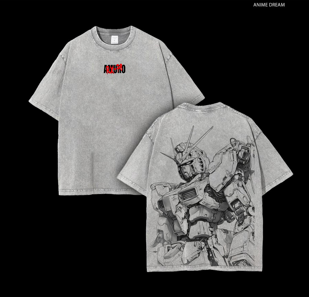 RX-78-2 Gundam Anime Double Printed Vintage Washed Tee Unisex Oversize Heavyweight Cotton T-shirt for Anime Fans and Lovers