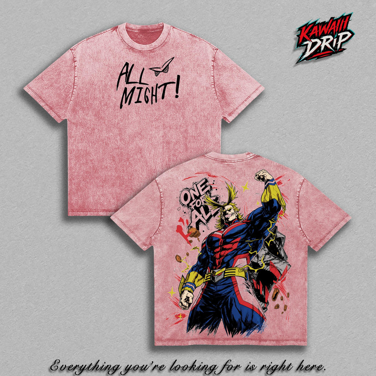 All Might My Hero Academia Graphic Tee Vintage Washed Shirt Unisex Streetwear Anime Shirt One For All Hero Manga Tee UA Hero Anime Fan Gift Apparel