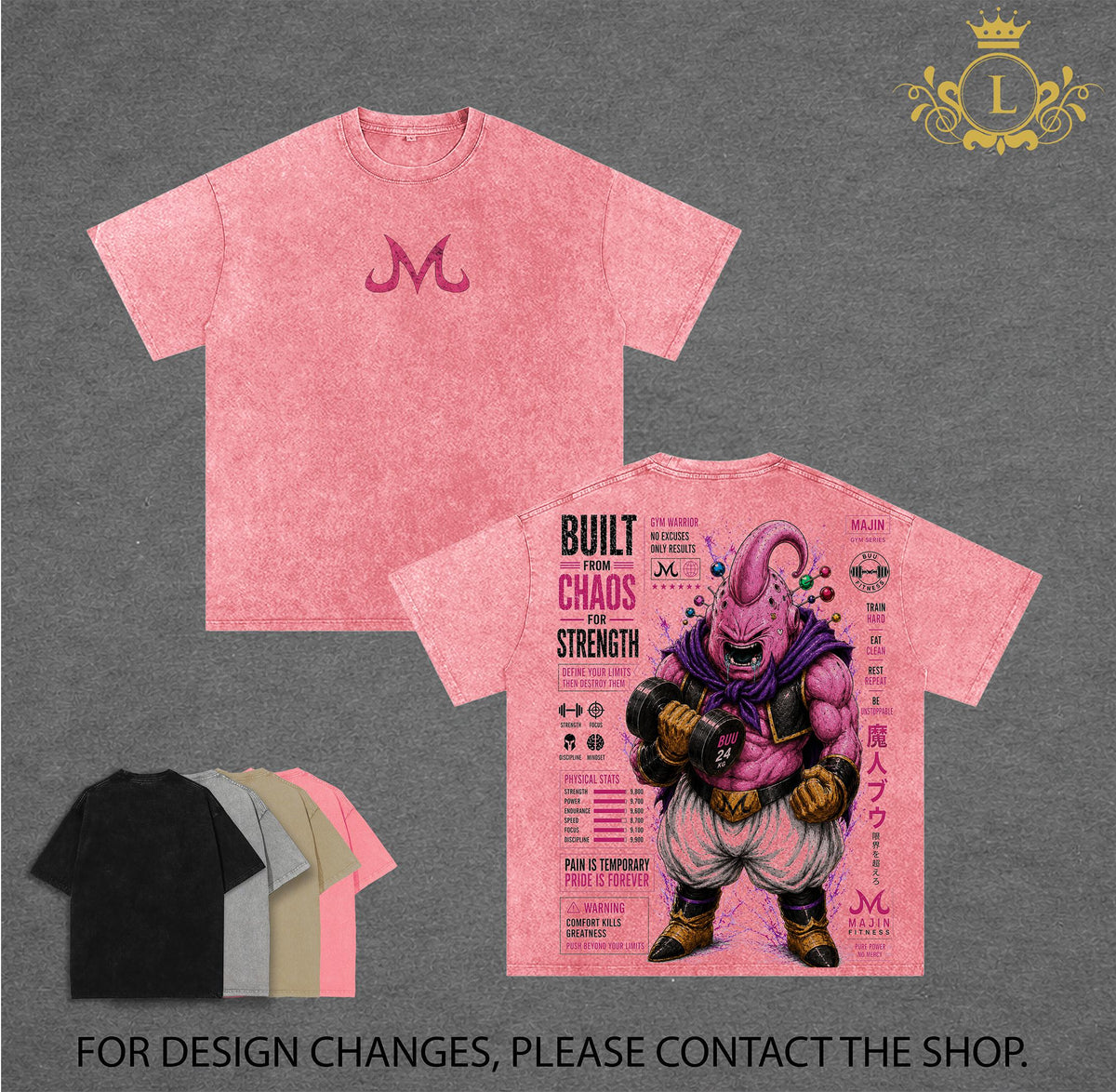 Majin Buu DBZ Vintage Washed T-Shirt Majin Villain Anime Graphic Tee Chaos Power Streetwear Oversized Shirt Gift for DBZ Fans