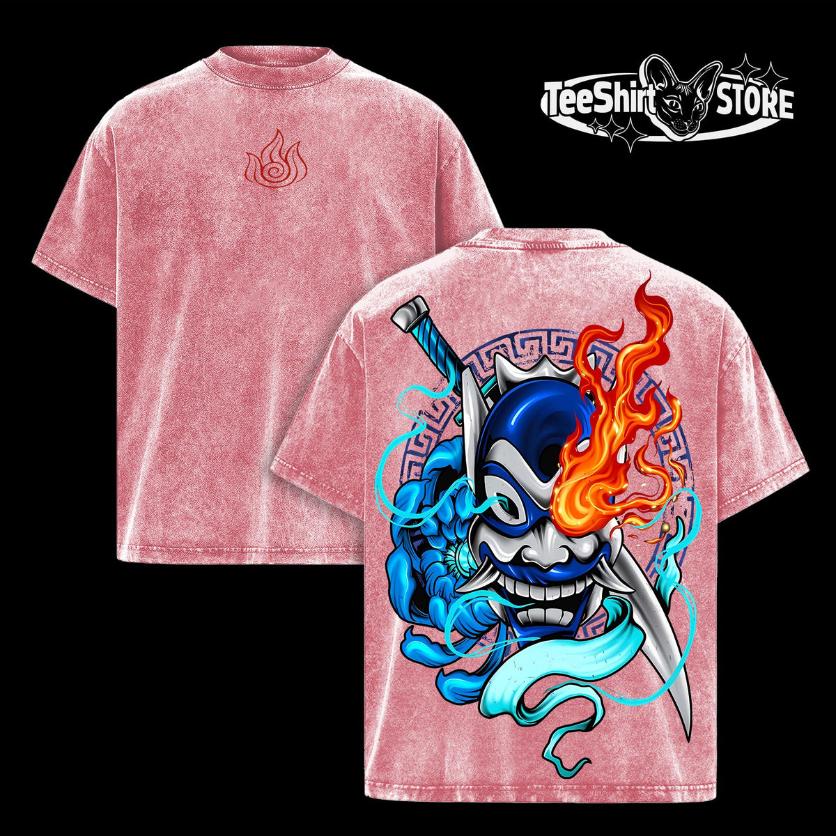 Zuko Blue Spirit Mask Tee – Avatar The Last Airbender Vintage Washed Oversized Anime T-Shirt, Heavyweight Cotton Unisex Graphic Streetwear Top