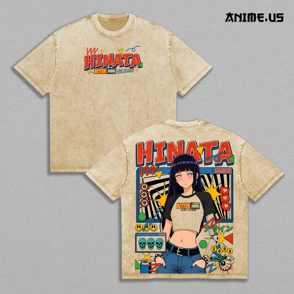 Hinata Hyuga Naruto Gentle Fist Anime Graphic Vintage Shirt, Byakugan Better Days Double Printed Tee Heavyweight Cotton Streetwear