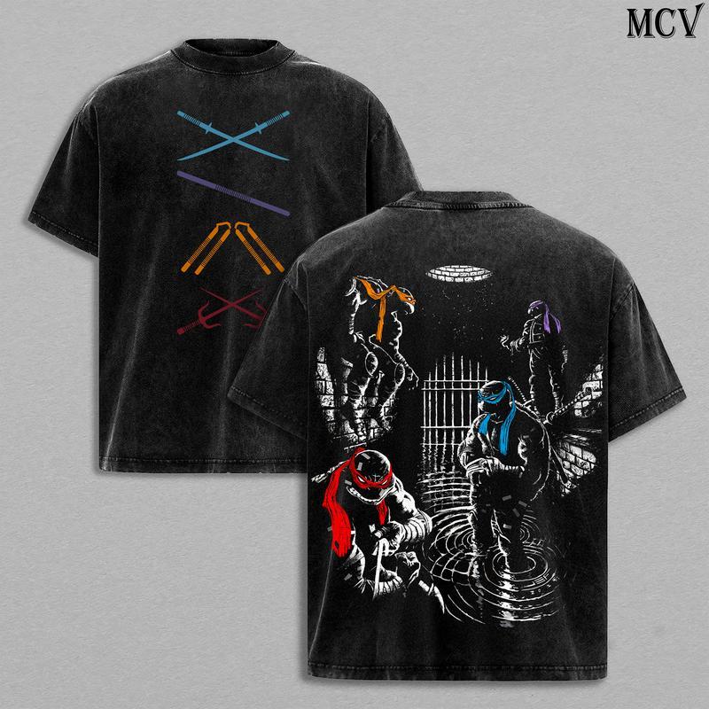 Teenage Mutant Ninja Turtles Retro Vintage Limited Edition Raven Wash Tee Menswear Clothes 100% Premium Cotton Soft Top Classic Apparel