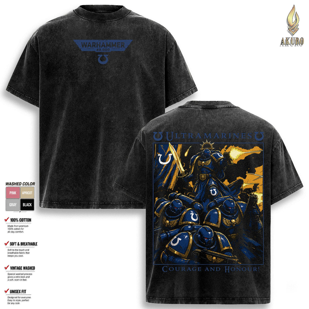 Ultramarines Warhammer 40K Graphic Vintage Washed Tee