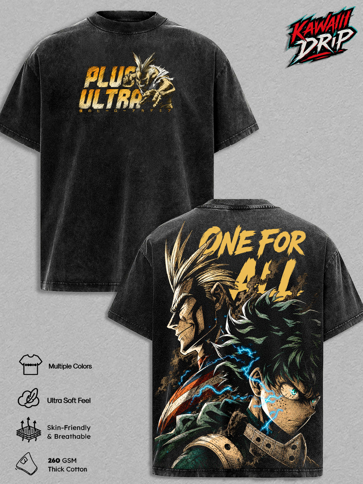 All Might & Deku MHA Anime Vintage Washed Tee