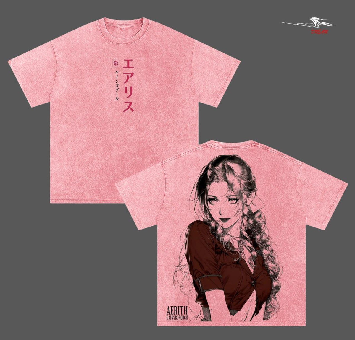 Aerith Gainsborough Final Fantasy 7 Anime Double Printed Vintage Washed Tee Unisex Oversize Anime Manga Washed Heavyweight Cotton T-shirt