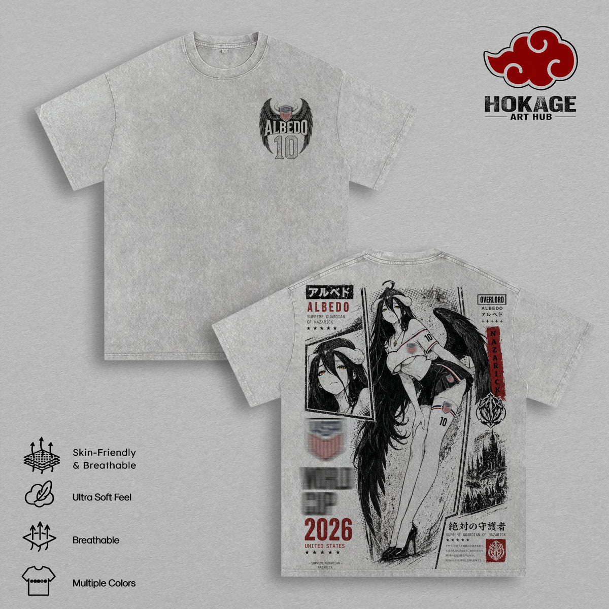 Albedo #10 USA World Football Tour 2026 Anime Vintage Washed Tee