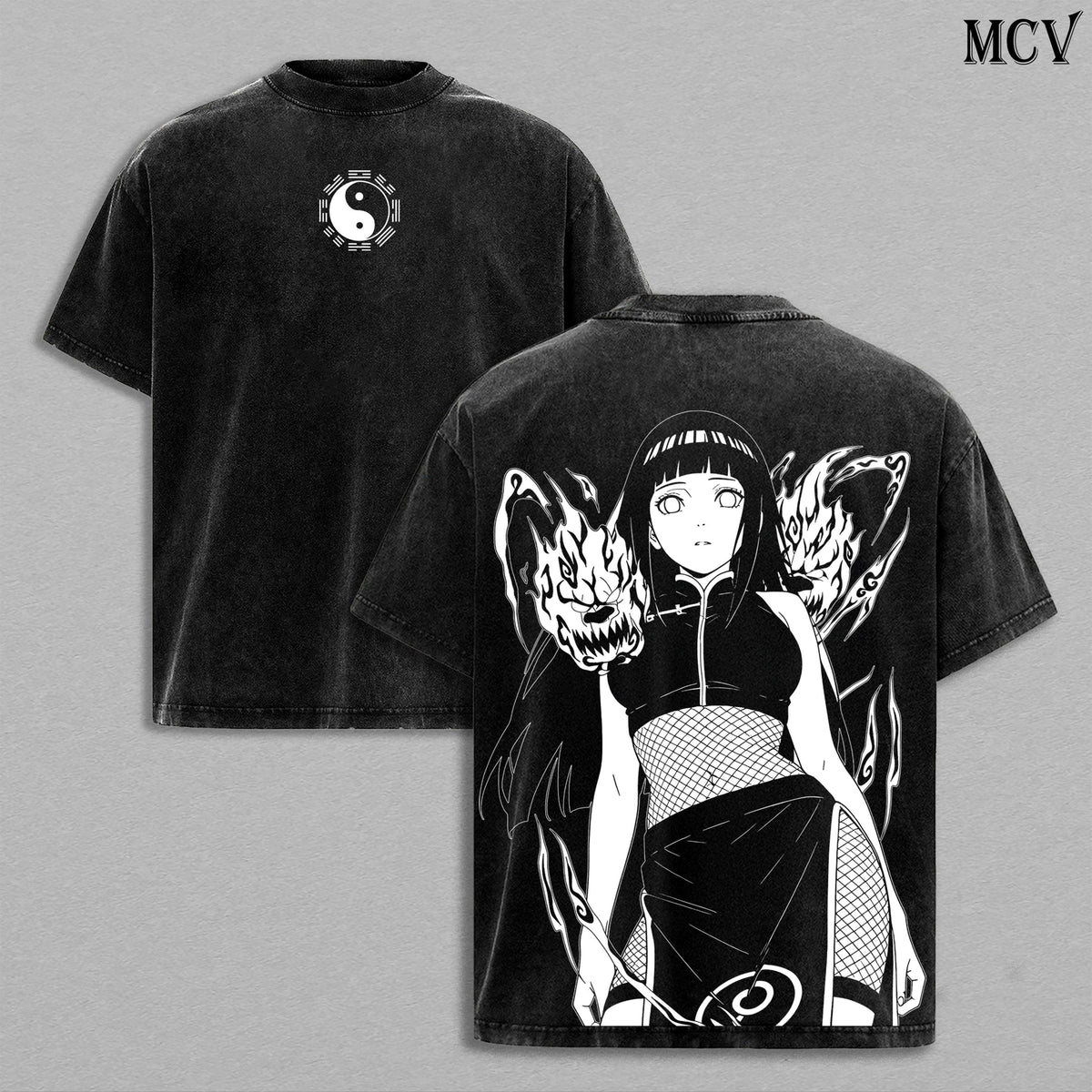 Hinata Hyuga Naruto Anime Double Printed Vintage Washed Tee
