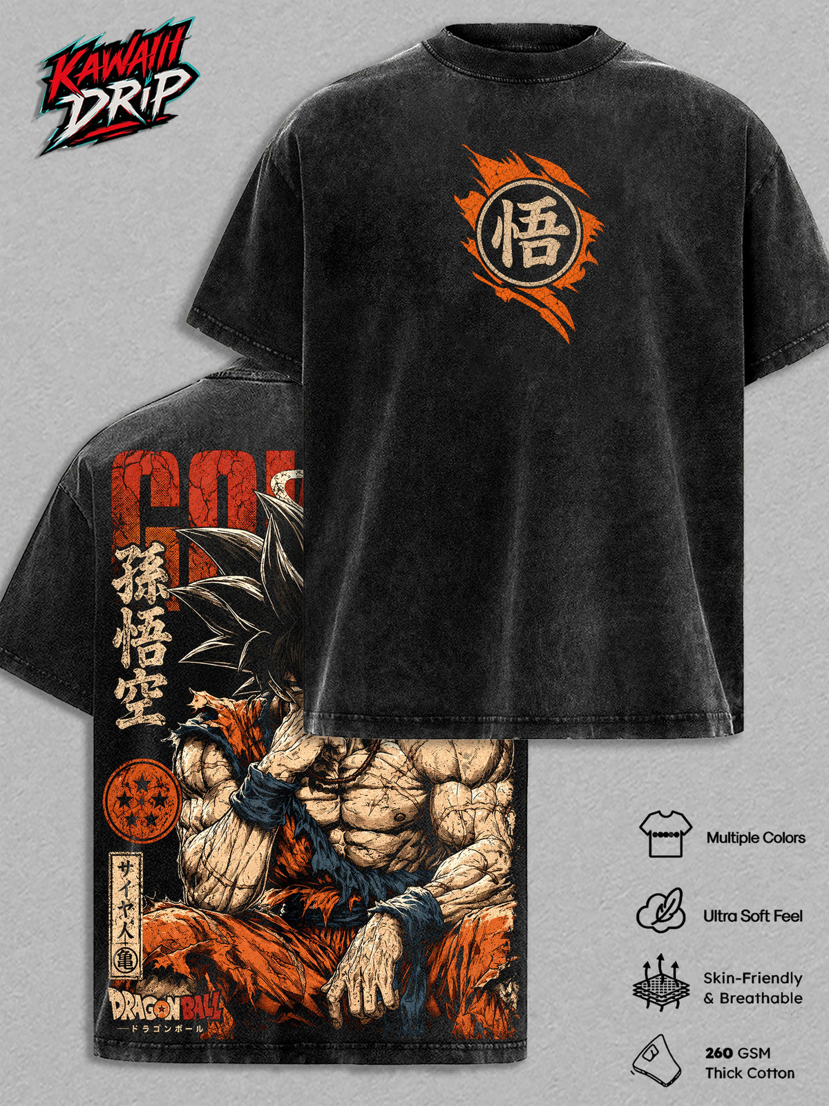 Gokuu DBZ Anime Vintage Washed Tee