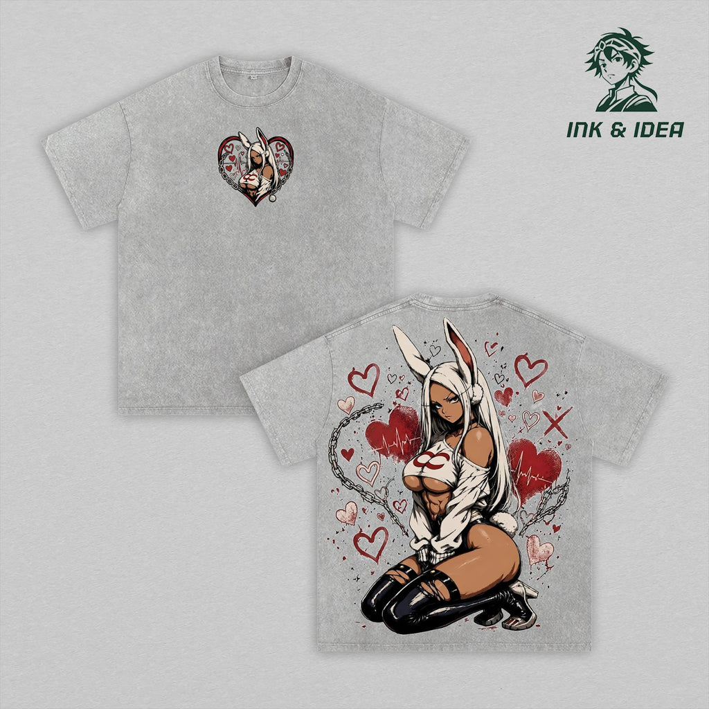 Mirko Bunny Hero Vintage Washed Anime Tee, My Hero Academia Rabbit Hero Graphic Shirt, Anime Streetwear Oversized T-Shirt