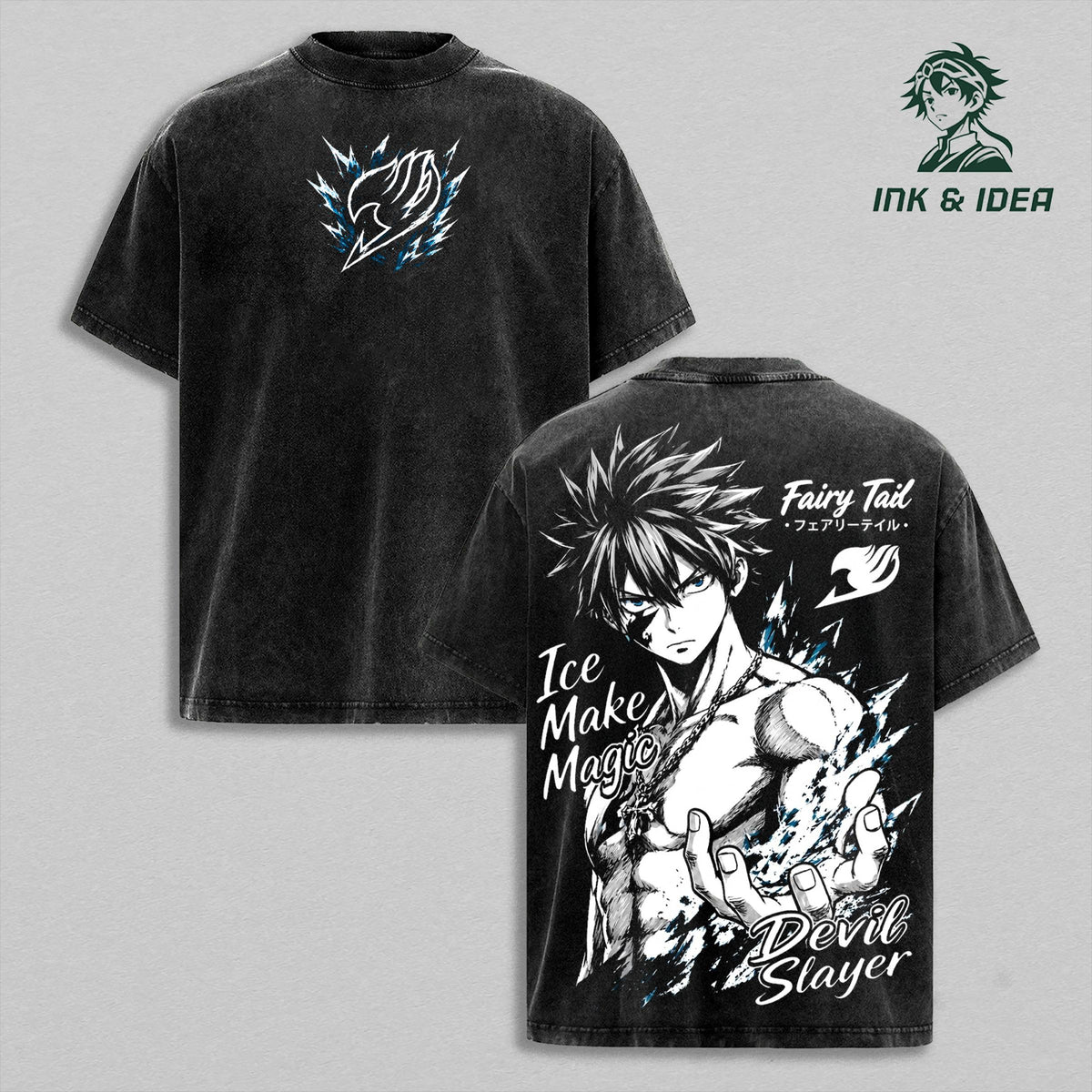 Gray Fullbuster Ice Devil Slayer Fairy Tail Anime Vintage Washed Tee