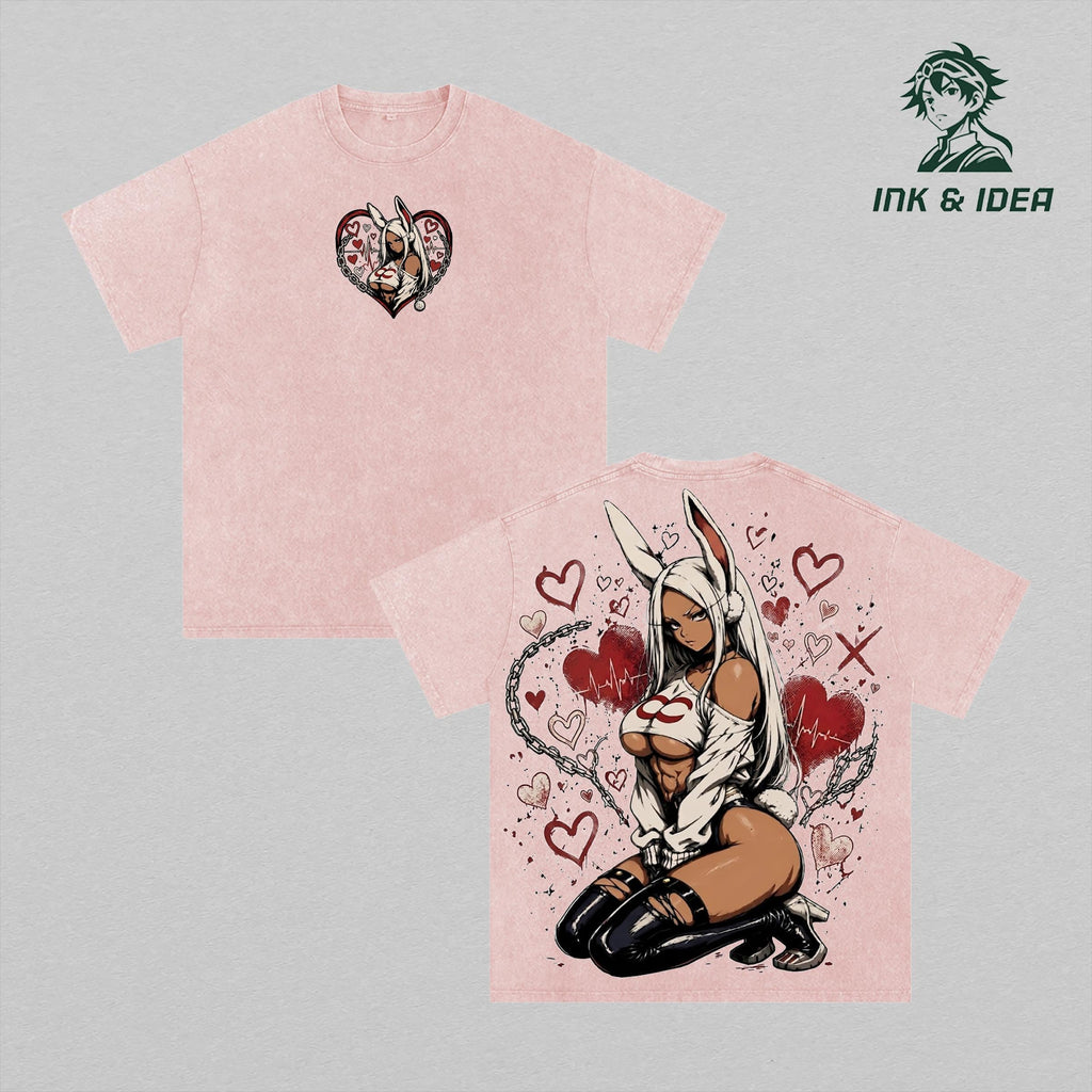 Mirko Bunny Hero Vintage Washed Anime Tee, My Hero Academia Rabbit Hero Graphic Shirt, Anime Streetwear Oversized T-Shirt