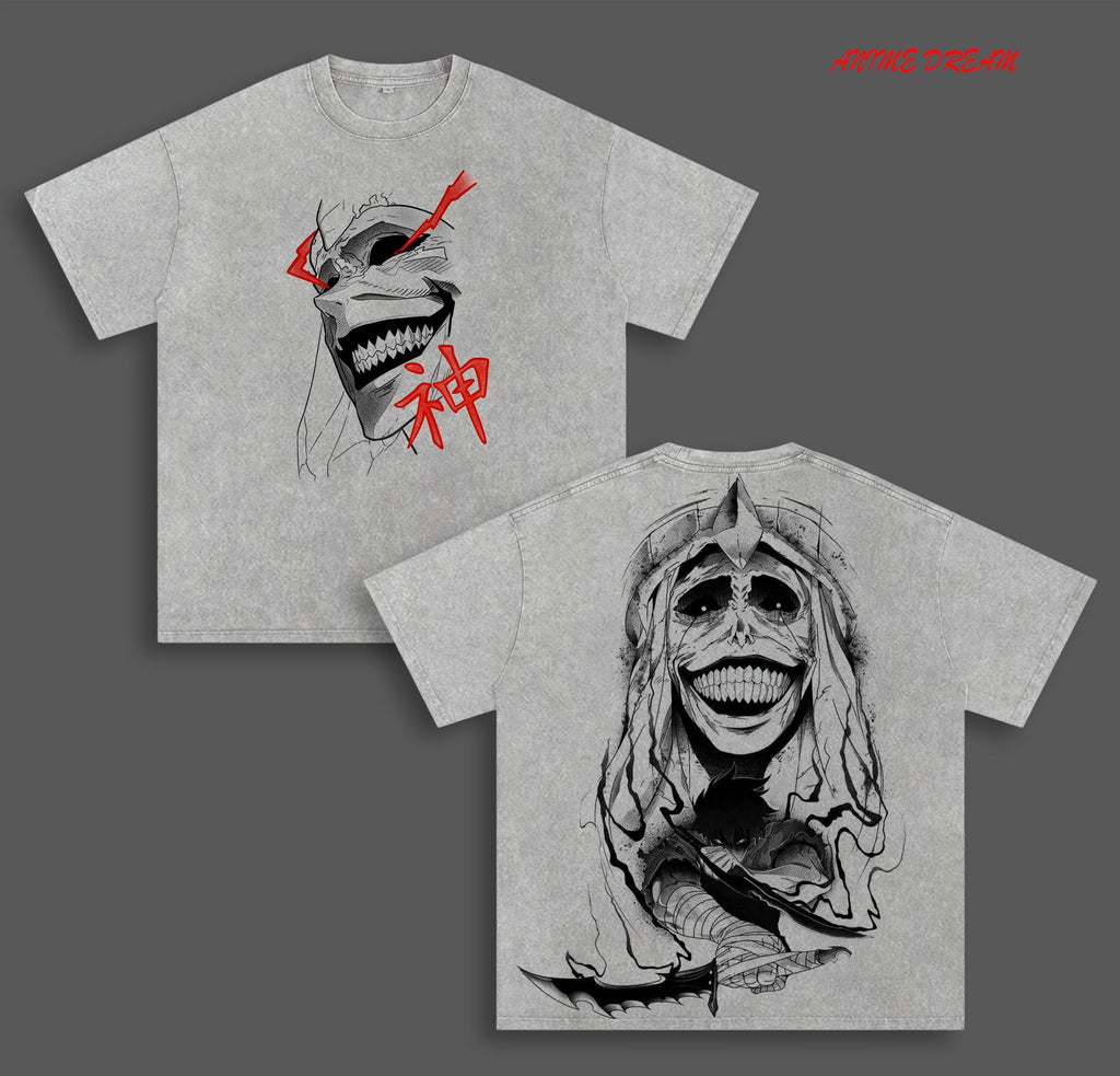 Statue of God Solo Leveling Anime Double Printed Vintage Washed Tee Unisex Oversize Anime Manga Washed Heavyweight Cotton T-shirt