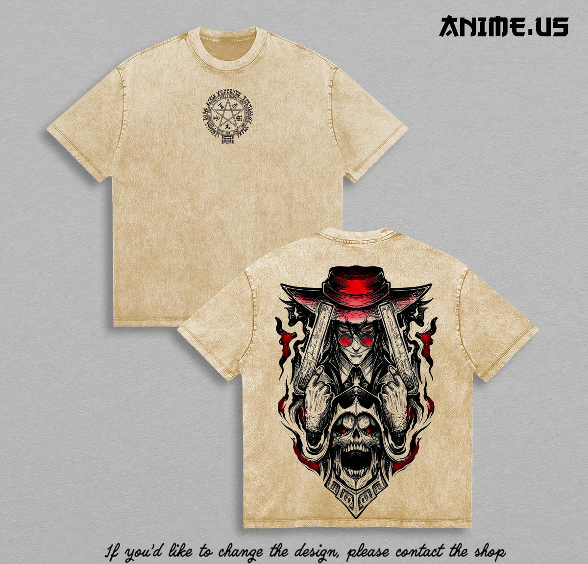 Alucard Hellsing Ultimate Vintage Washed Anime Tee Oversized Heavyweight Cotton Gothic Vampire Graphic T-Shirt Double Sided Streetwear Unisex