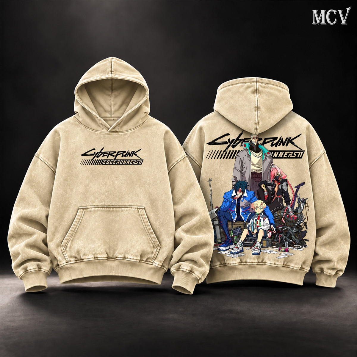 Cyberpunk Edgerunners 2 washed hoodie - Apricot