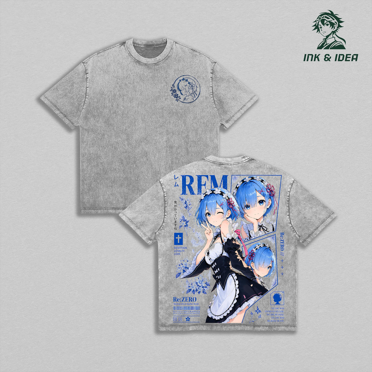 Rem Re:ZERO Blue Maid Anime Vintage Washed Tee
