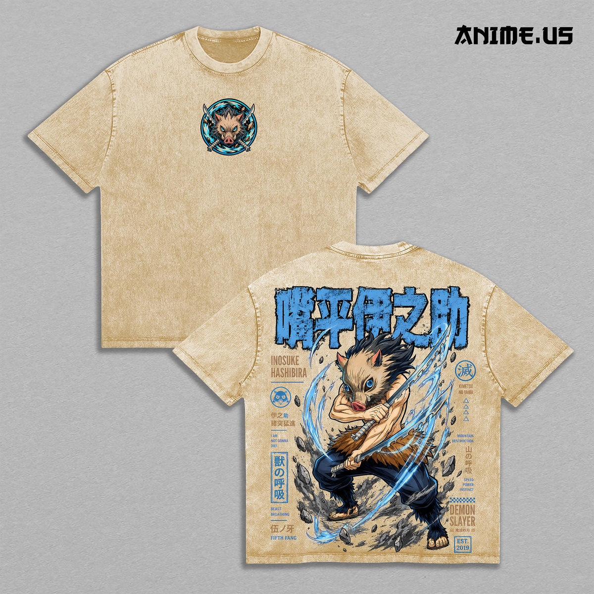 Inosuke Hashibira Demon Slayer Beast Breathing Anime Vintage Washed Tee