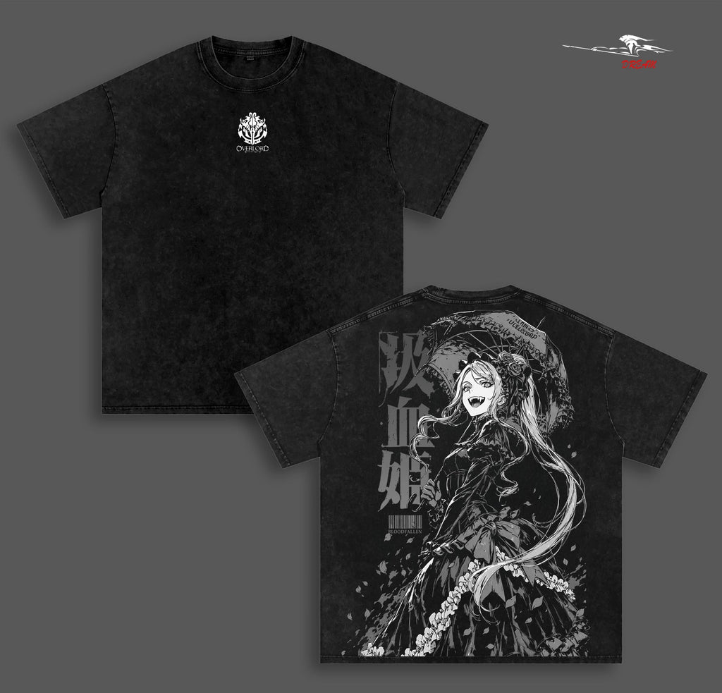 Shalltear Bloodfallen Overlord Anime Double Printed Vintage Washed Tee Unisex Oversize Anime Manga Washed Heavyweight Cotton T-shirt