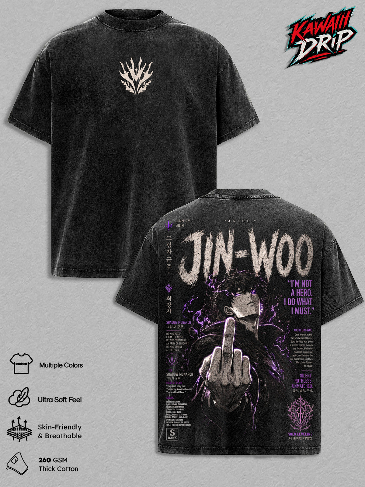 Sung Jin-Woo Solo Leveling Shadow Monarch Arise Anime Vintage Tee