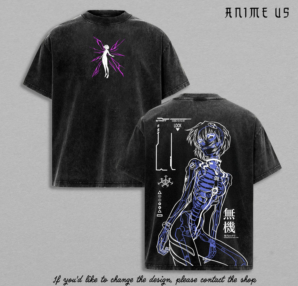 Rei Ayanami Cybercore Neon Genesis Evangelion Anime Vintage Washed Tee