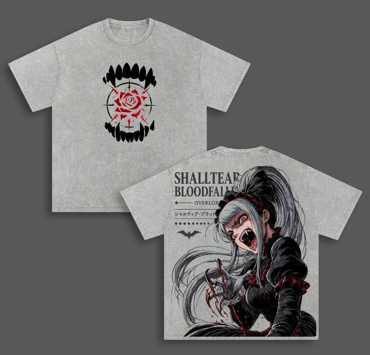 Shalltear Bloodfallen Overlord Anime Double Printed Vintage Washed Tee Unisex Oversize Heavyweight Cotton T-shirt for Anime Fans and Lovers