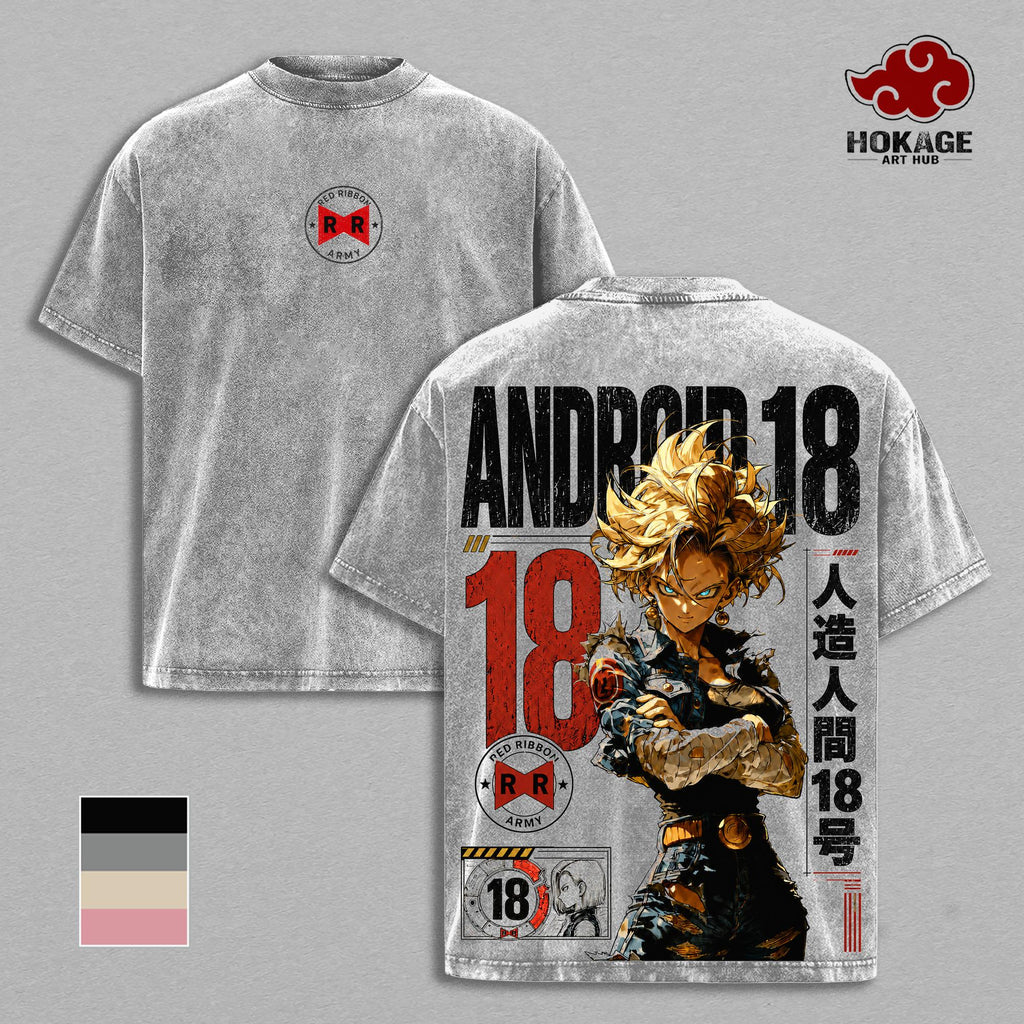 Android 18 DBZ Red Ribbon Army Anime Vintage Washed Tee