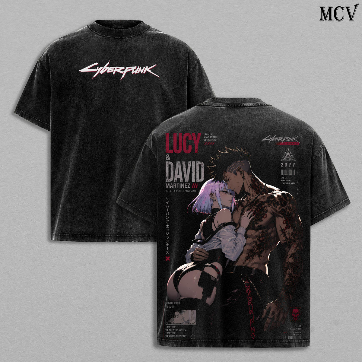 Lucy & David Martinez Cyberpunk Edgerunners Anime Vintage Washed Tee