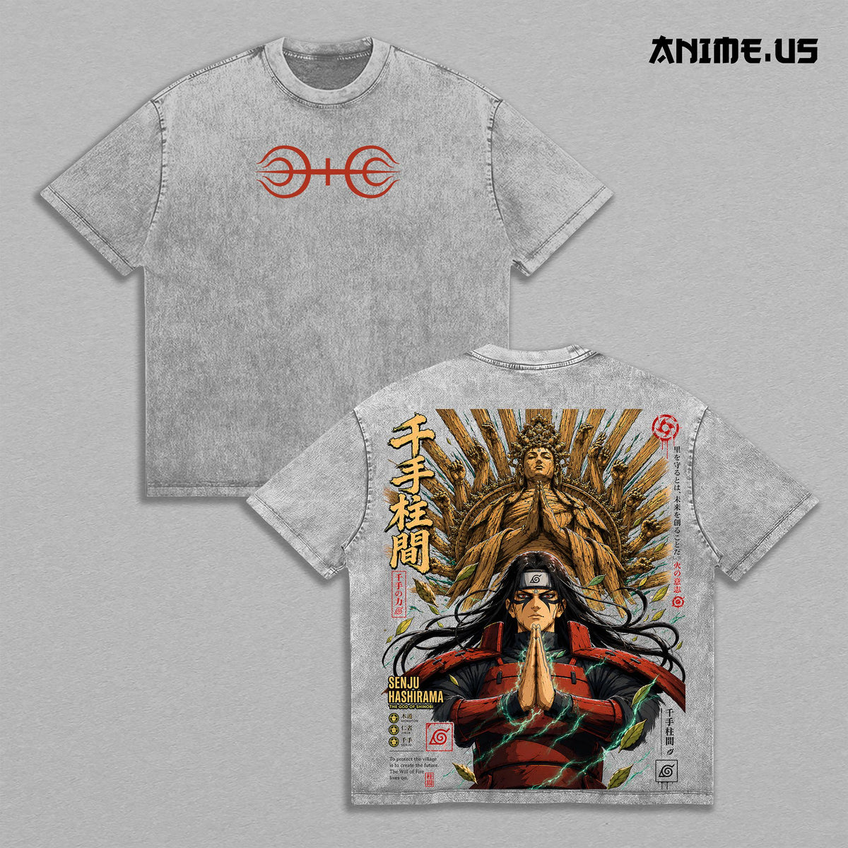 Hashirama Senju Naruto Shippuden Anime Vintage Washed Tee