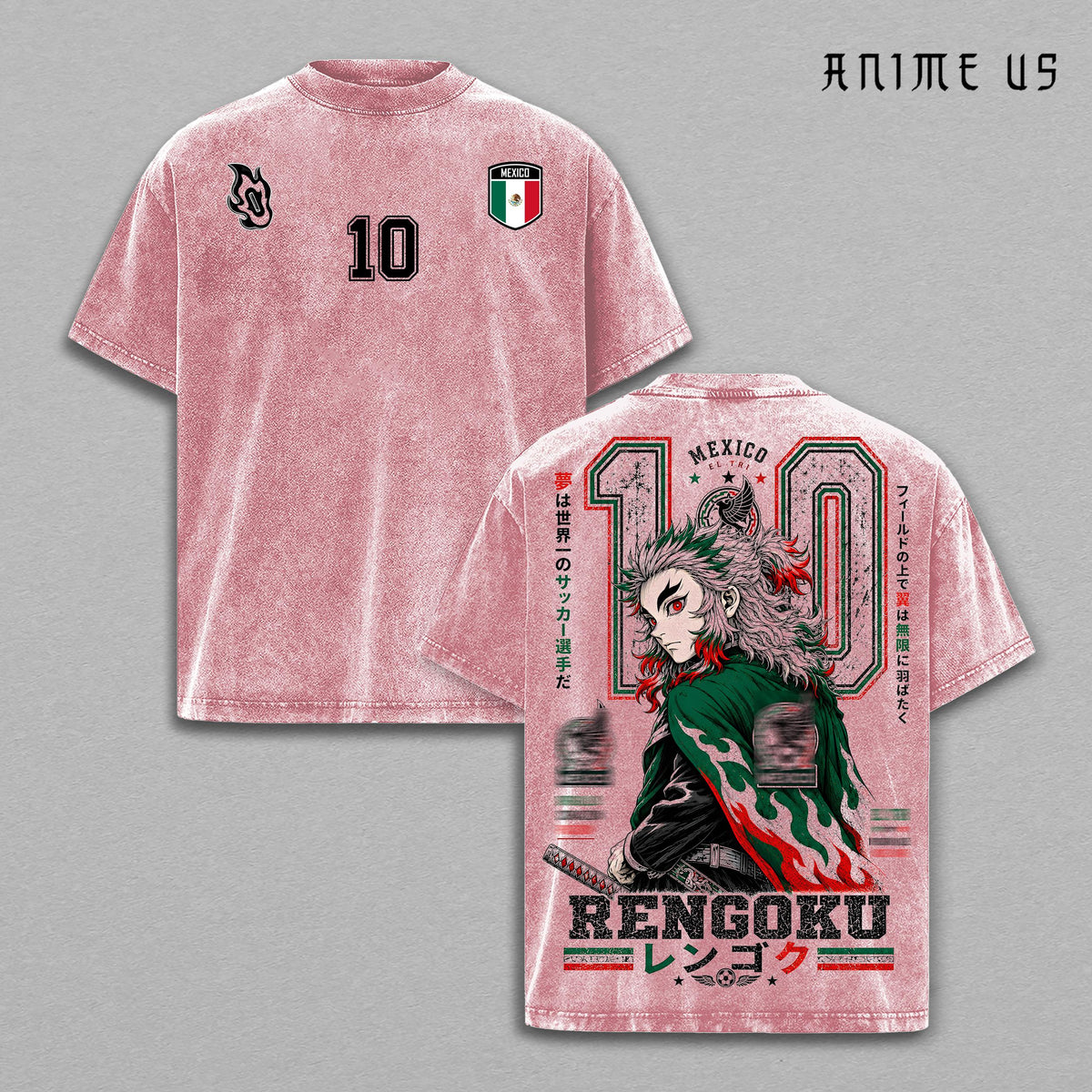 Mexico World Football 2026 Rengoku Flame Warrior Anime Vintage Washed Tee