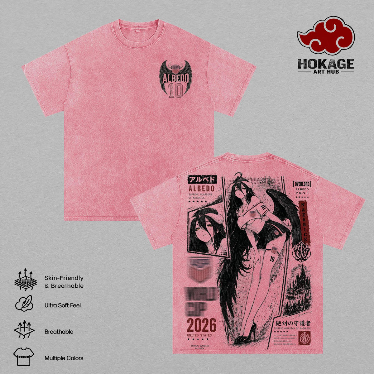 Albedo #10 USA World Football Tour 2026 Anime Vintage Washed Tee