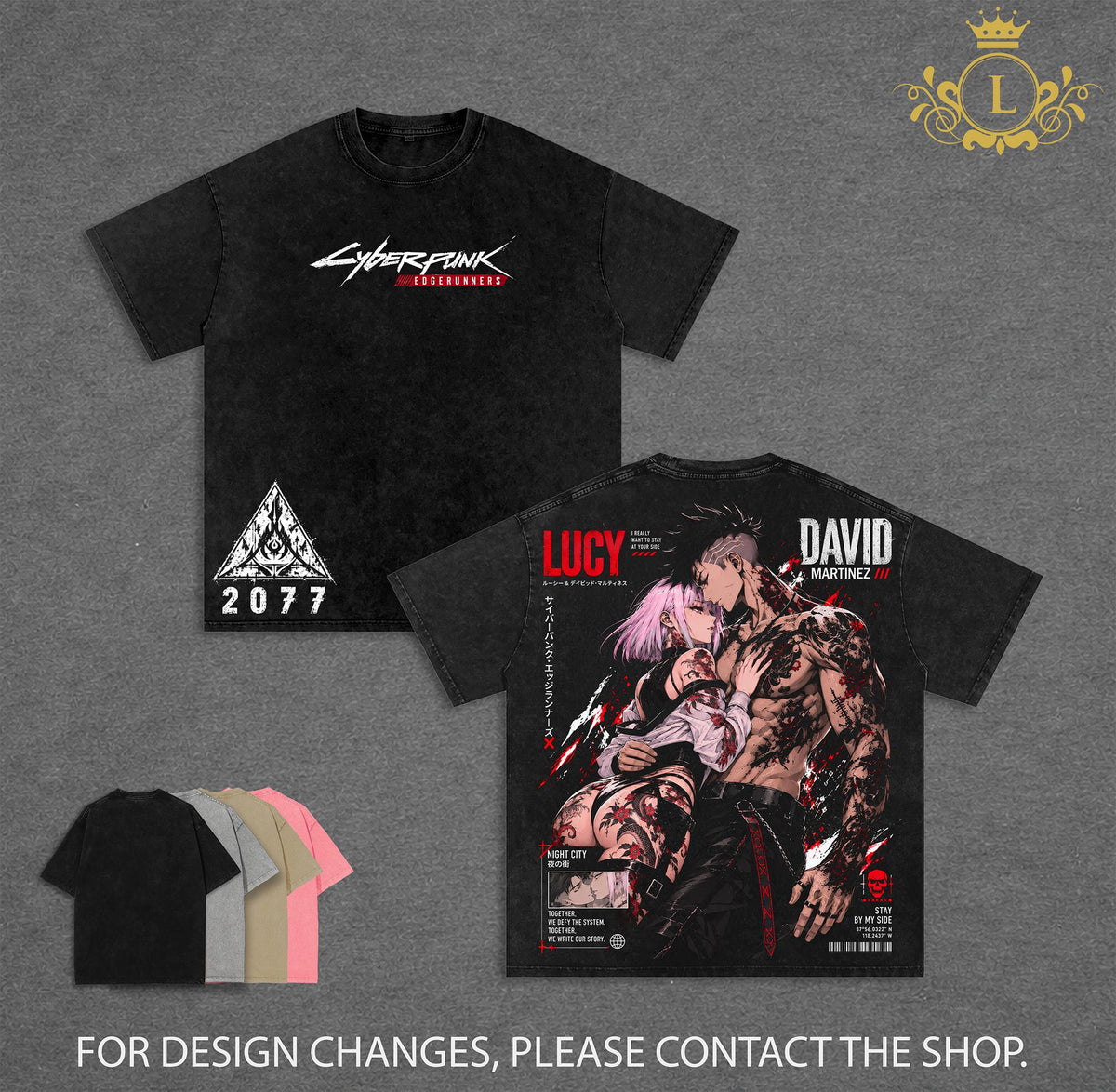 Lucy and David Cyberpunk Edgerunners Anime Vintage Washed Tee