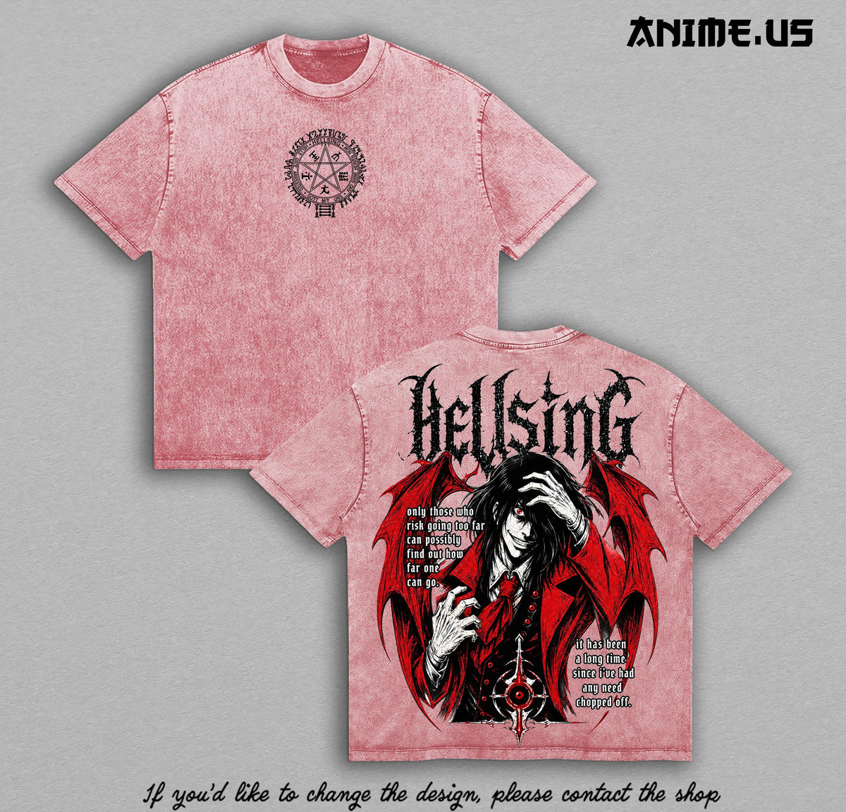 Alucard Hellsing Ultimate Vintage Washed T-Shirt, Vampire Hunter Anime Graphic Tee, Heavyweight Cotton Gothic Streetwear