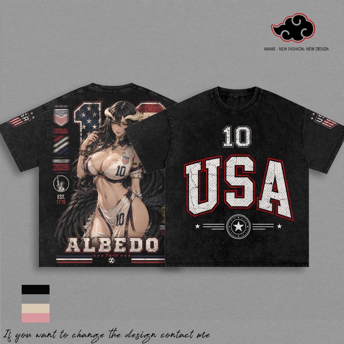 Albedo Overlord USA World Football Tour 2026 Anime Vintage Washed Tee