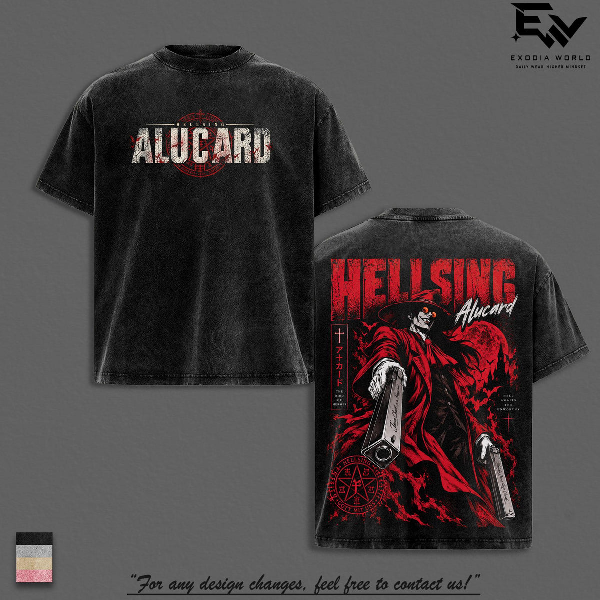 Alucard Hellsing Crimson Vampire Anime Vintage Washed Tee