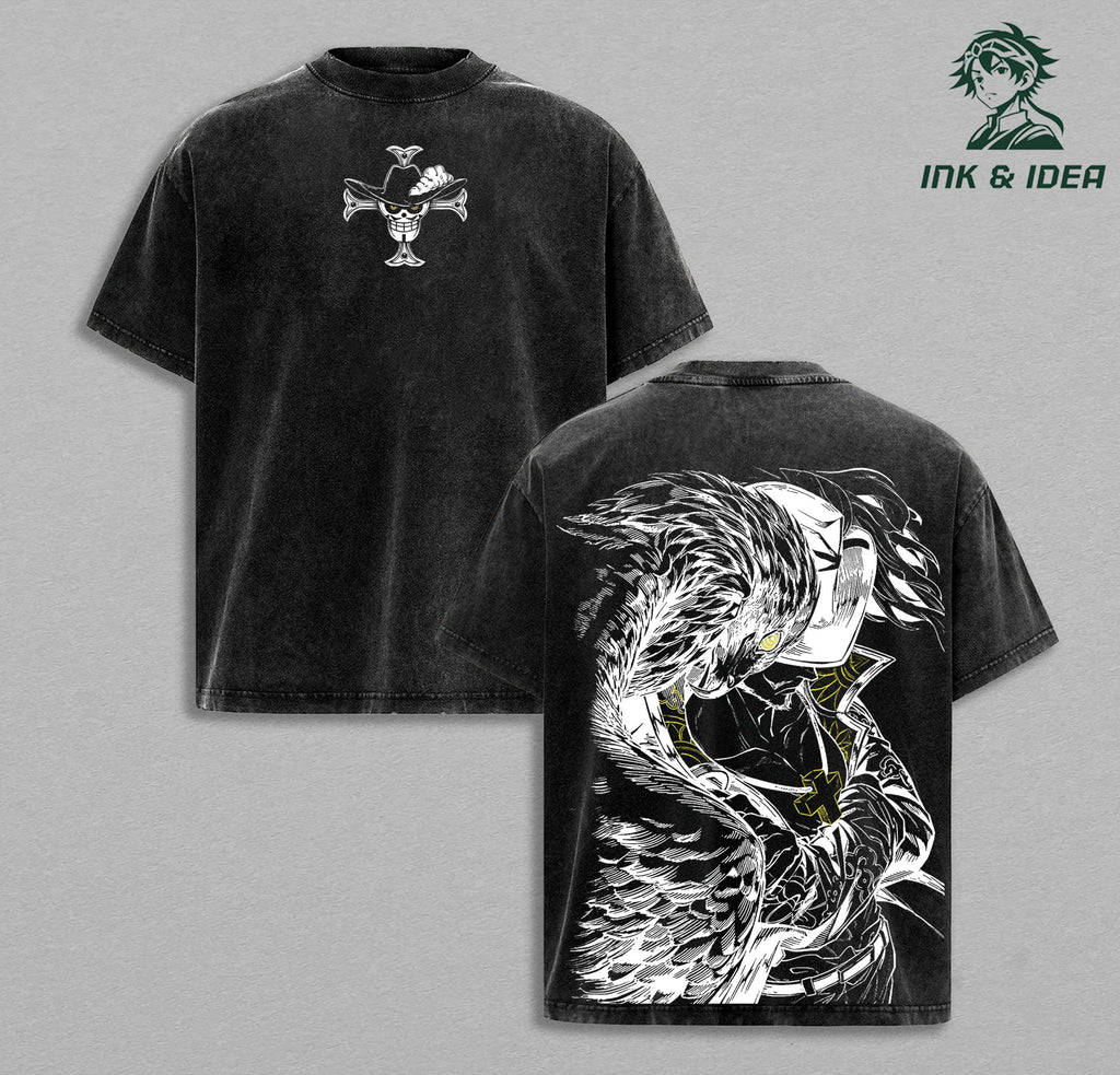 Mihawk Anime Shirt – Vintage Washed Oversized Tee, Hawk Eyes One Piece Graphic, Heavy Cotton Streetwear, Anime Fan Gift