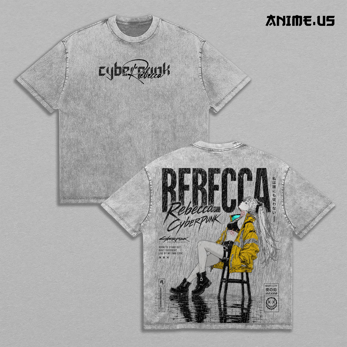 Rebecca Cyberpunk Edgerunners Vintage Washed T-Shirt | Night City Anime Girl Graphic Tee | Oversized Heavyweight Streetwear