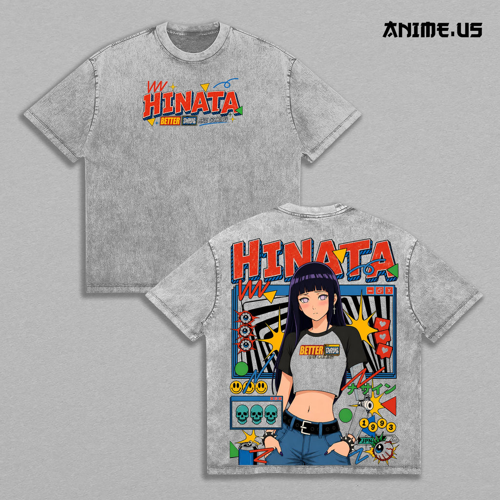 Hinata Hyuga Naruto Gentle Fist Anime Graphic Vintage Shirt, Byakugan Better Days Double Printed Tee Heavyweight Cotton Streetwear