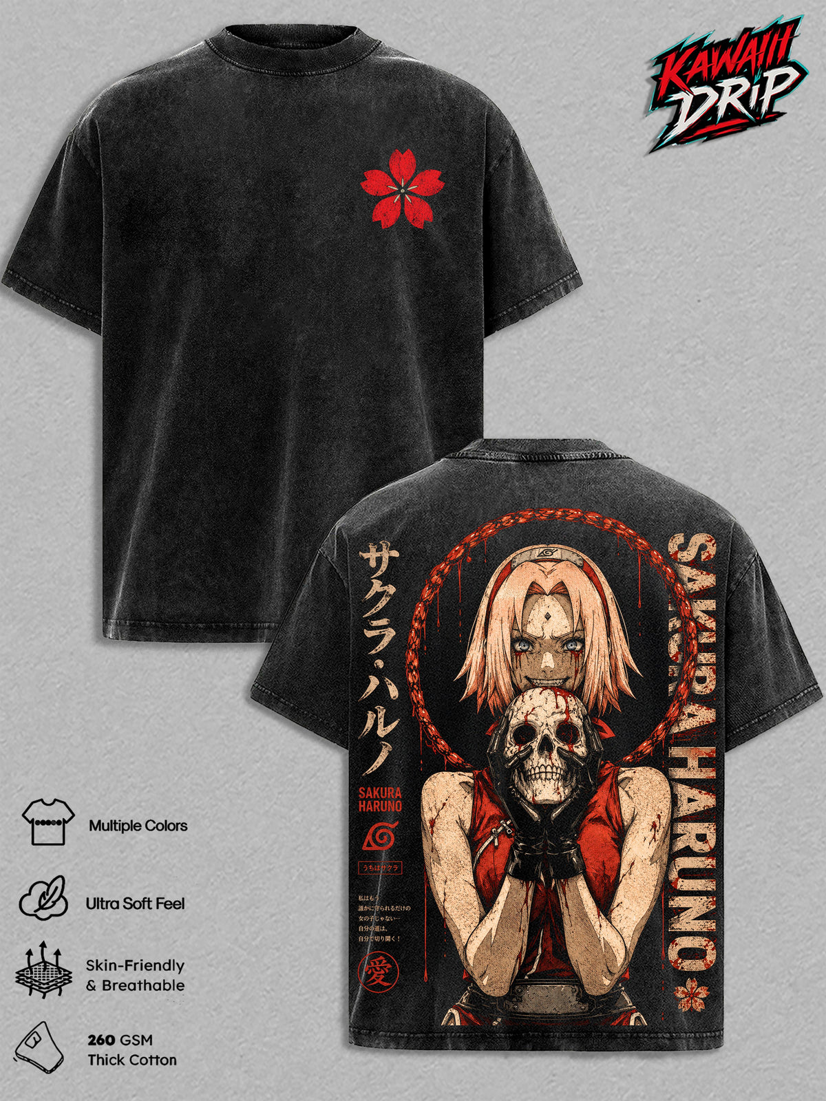 Sakura Haruno Narutoo Anime Vintage Washed Tee