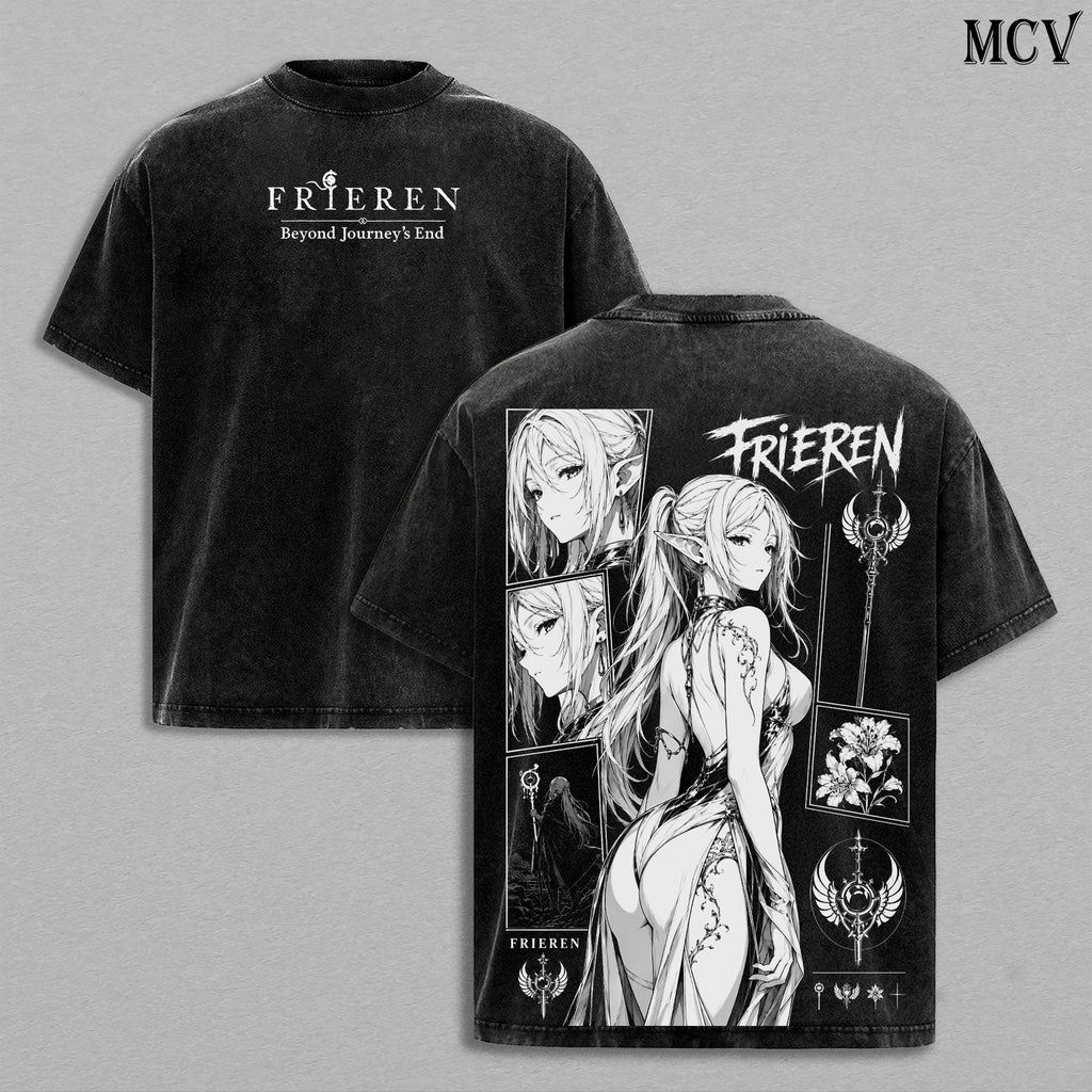 Frieren Beyond Journey's End Gothic Tattoo Anime Vintage Washed Tee