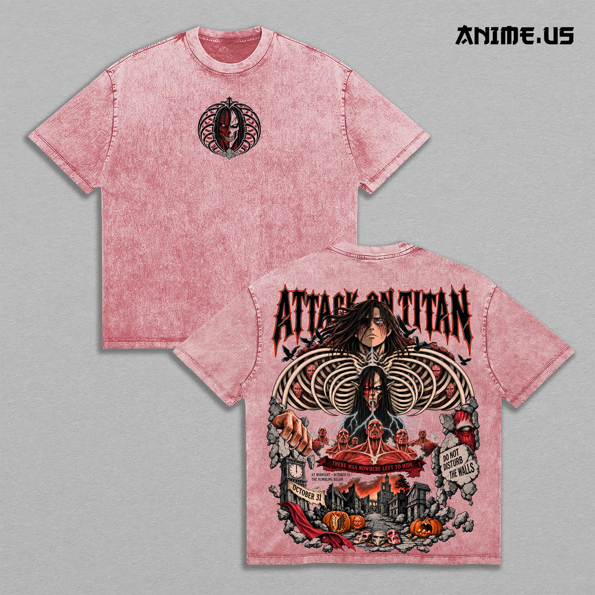 Attack Titan Halloween Eren Rumbling Anime Vintage Washed Tee
