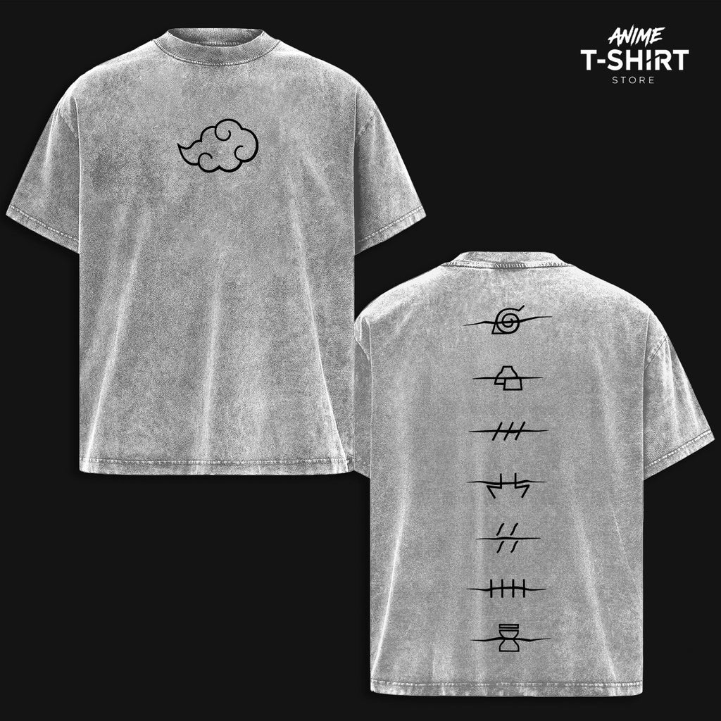 Retro Limited Akatsuki Clan Logo Washed T shirt - Naruto Anime Unisex Oversize Heavyweight Cotton Graphic Tee T-Shirt, Naruto Fan, Casual Oversized