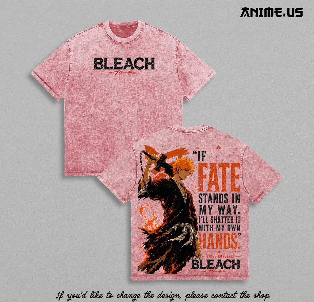 Ichigo Kurosaki Bleach Thousand-Year Blood War Anime Washed Graphic Tee Soul Reaper Hollow Power Heavyweight Cotton Streetwear Shirt