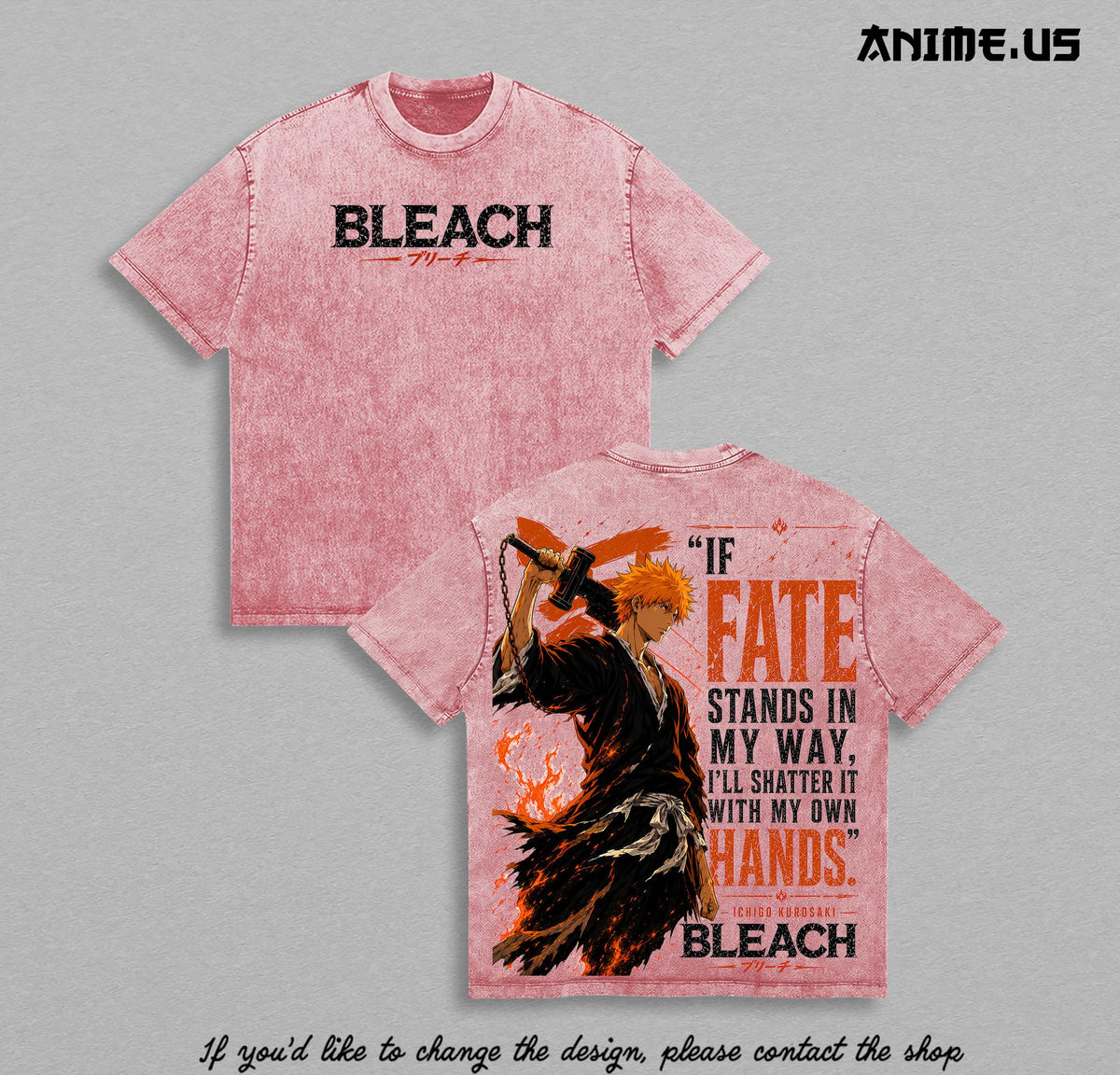 Ichigo Kurosaki Bleach Thousand-Year Blood War Anime Washed Graphic Tee Soul Reaper Hollow Power Heavyweight Cotton Streetwear Shirt