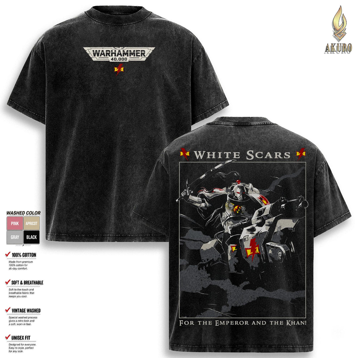 White Scars Warhammer 40K Graphic Vintage Washed Tee
