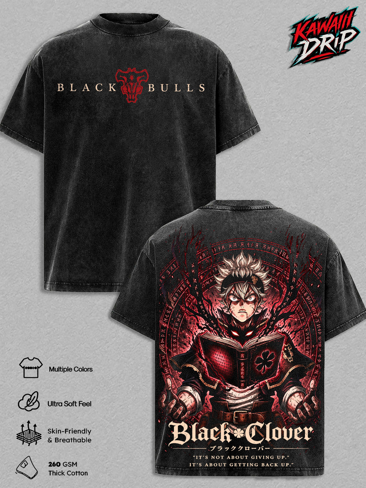 Asta Black Bulls Black Clover Anime Vintage Washed Tee