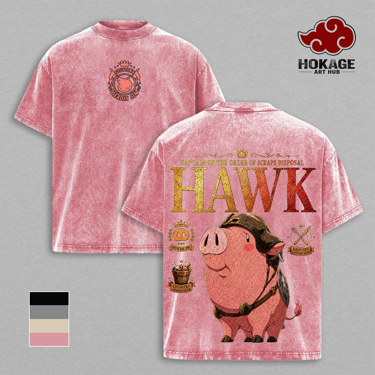Hawk 7DS Seven Deadly Sins Gluttony Pig Anime Vintage Washed Tee