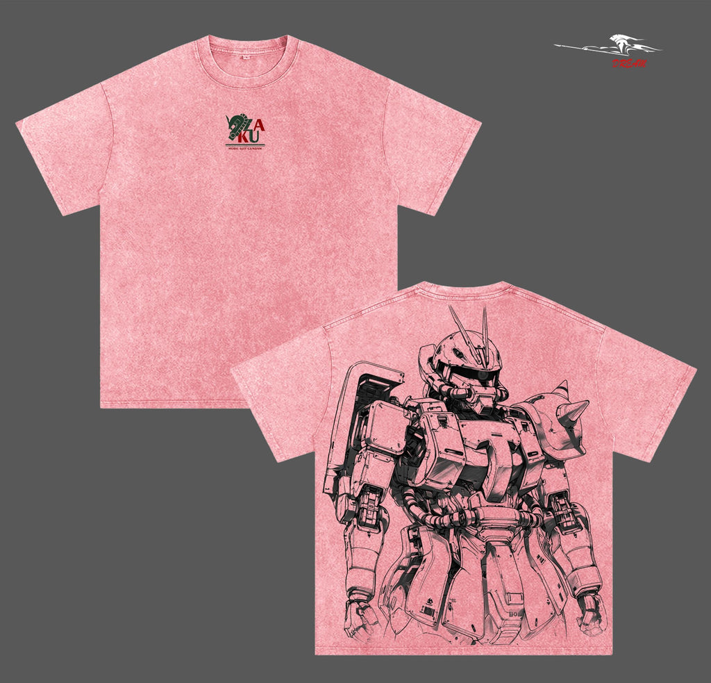 MS-06 Zaku II – Mobile Suit Gundam Anime Double Printed Vintage Washed Tee Unisex Oversize Anime Manga Washed Heavyweight Cotton T-shirt