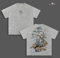 PKM Anime Double Printed Vintage Washed Tee Unisex Oversize Heavyweight Cotton T-shirt for Anime Fans and Lovers