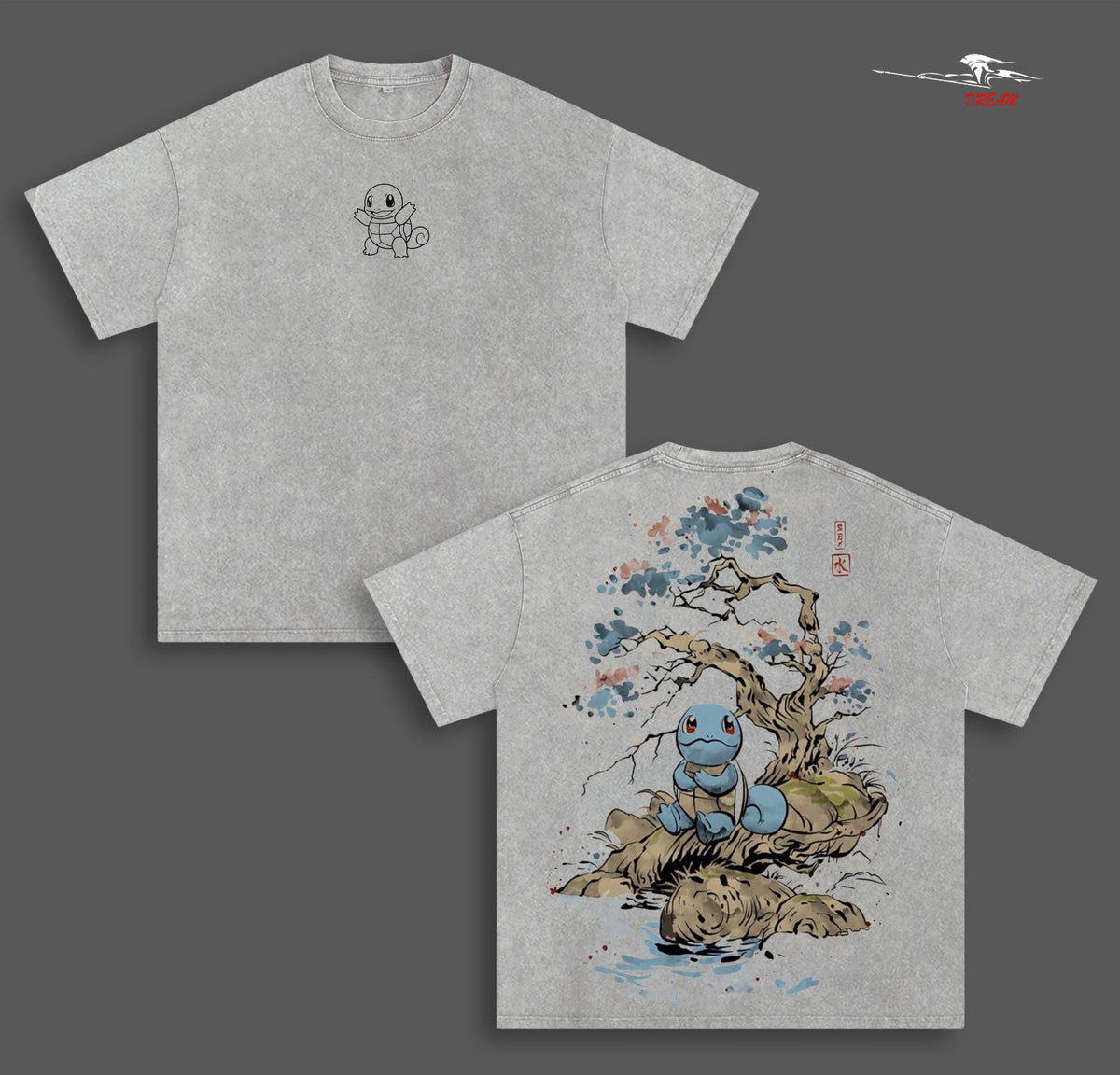 PKM Anime Double Printed Vintage Washed Tee Unisex Oversize Heavyweight Cotton T-shirt for Anime Fans and Lovers